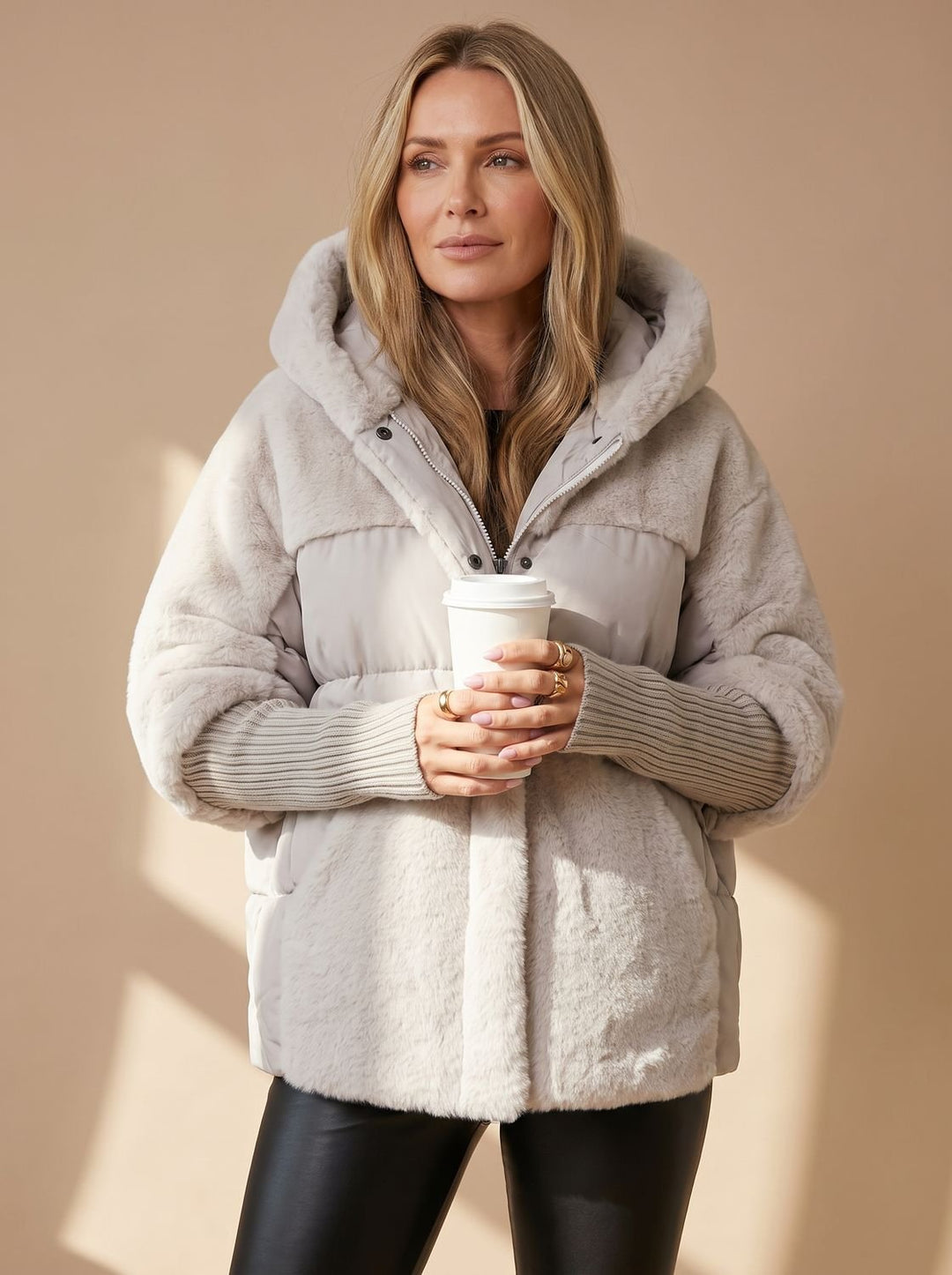 Briana | Women's Short Quilted Faux Fur Hooded Puffer Jacket