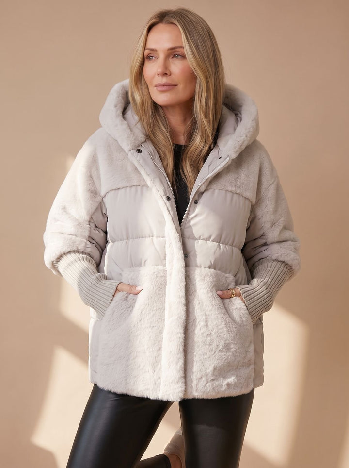 Briana | Women's Short Quilted Faux Fur Hooded Puffer Jacket