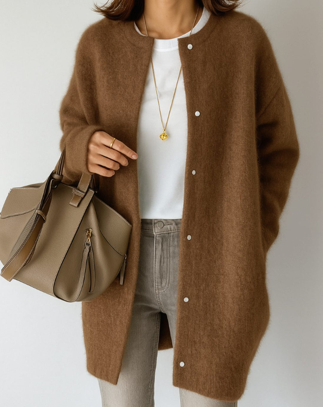 Celandine | Women's Longline Crew Neck Button-Up Knit Cardigan