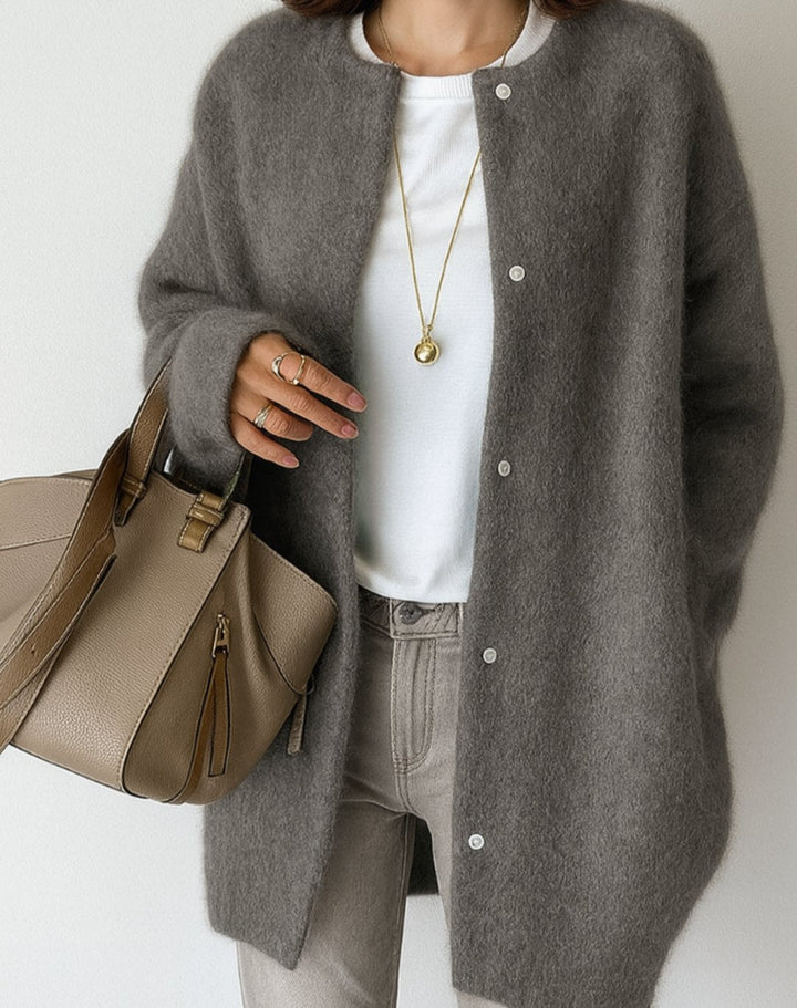 Celandine | Women's Longline Crew Neck Button-Up Knit Cardigan