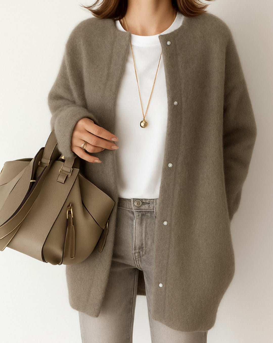 Celandine | Women's Longline Crew Neck Button-Up Knit Cardigan