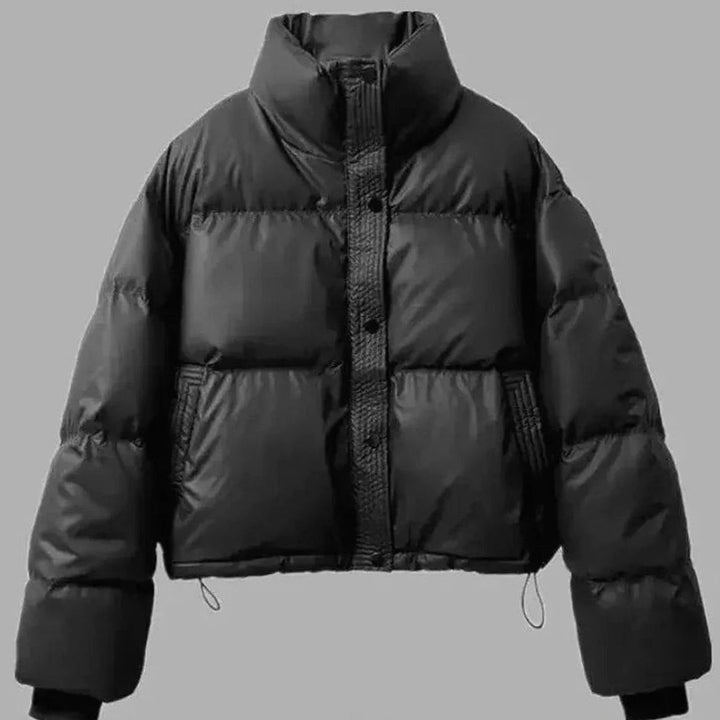 Mabli | Women's Cropped Faux Leather Quilted Puffer Jacket